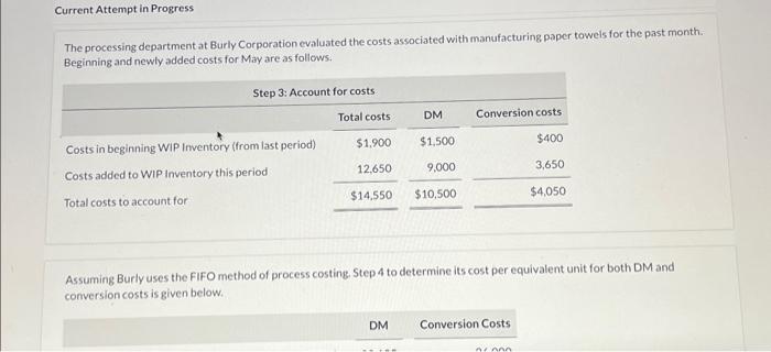  #7 chap 11 Current Attempt in Progress The processing department at