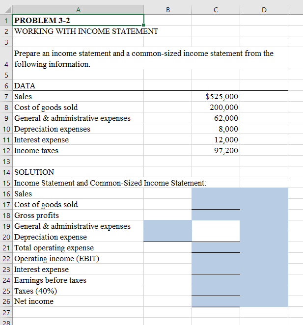 Prepare an income statement and a common-sized income statement from the