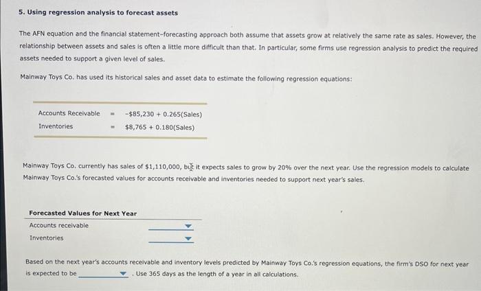  5. Using regression analysis to forecast assets The AFN equation and