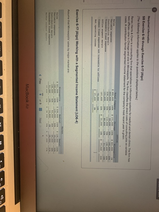  Required Information SB Exercise 6-16 through Exercise 6-17 (Algo) The following