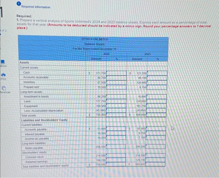  Problem 12-3A (Algo) Part 1 1.) Prepare a vertical analysis of