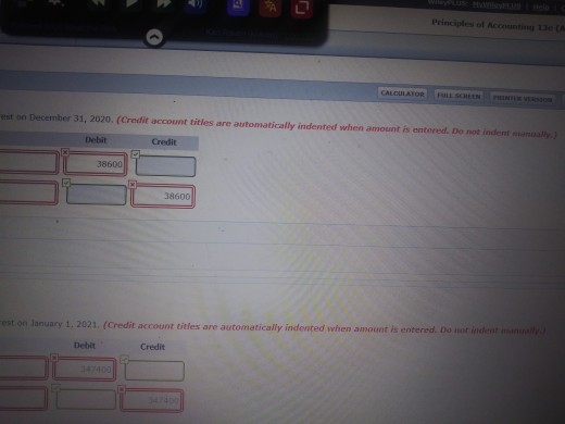 to record the accrual of interest on December 31, 2020. (Credit account