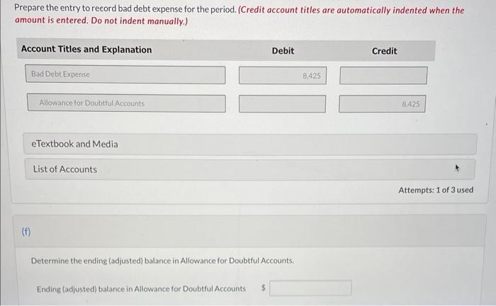  Prepare the entry to record bad debt expense for the period.