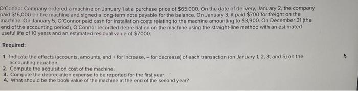 Please show work with applicable formulas Connor Company ordered a machine on