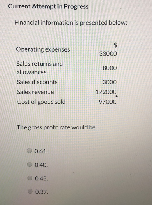  Current Attempt in Progress Financial information is presented below: Operating expenses