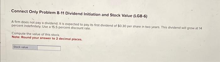 its not 20 for stock value Connect Only Problem 8-11 Dividend Initiation