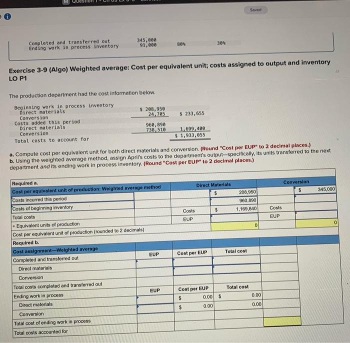 information for the Exercises below. (Algo) (The following information applies to the