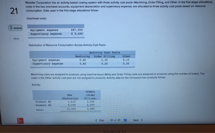  Meester Corporation has an activity-based costing system with three activity cost