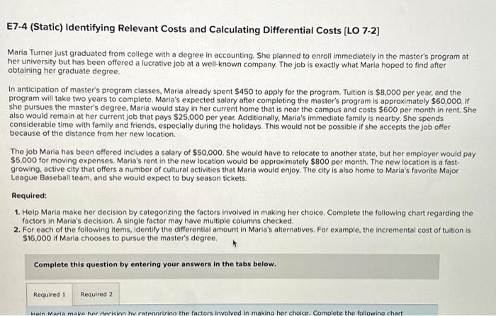  please help Help Maria make her decision by categorizing the factors