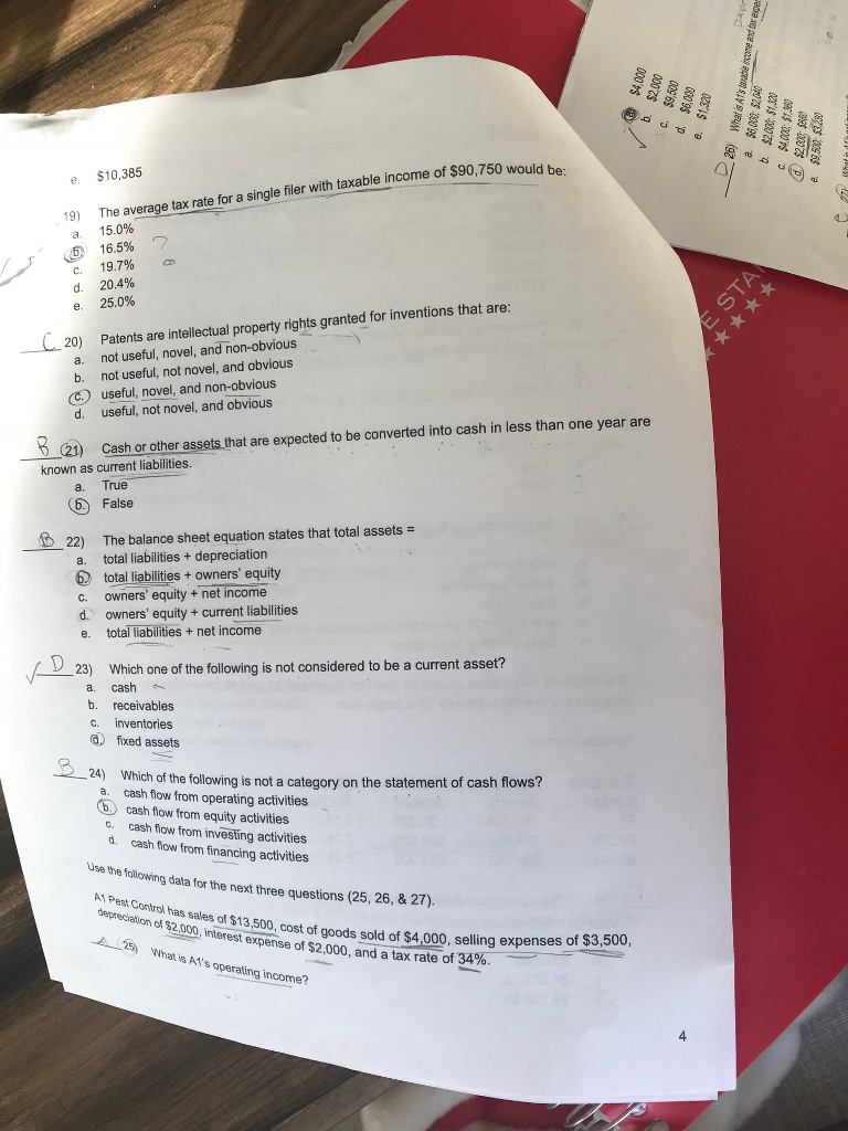  please solve mcqs e $10,385 he average tax rate for a