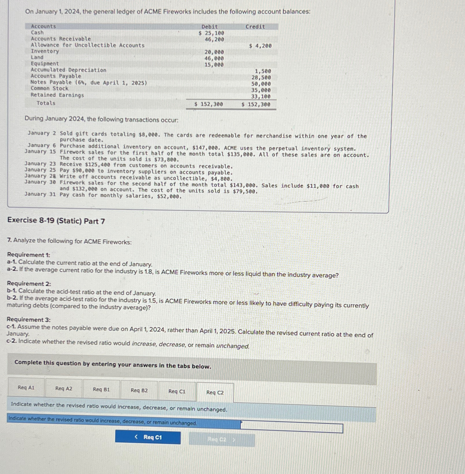  On January 1,2024, the general ledger of ACME Fireworks includes the