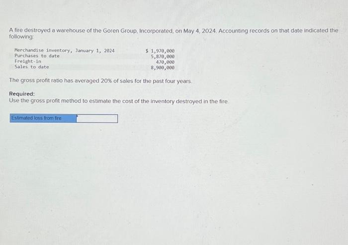  A fire destroyed a warehouse of the Goren Group, Incorporated, on