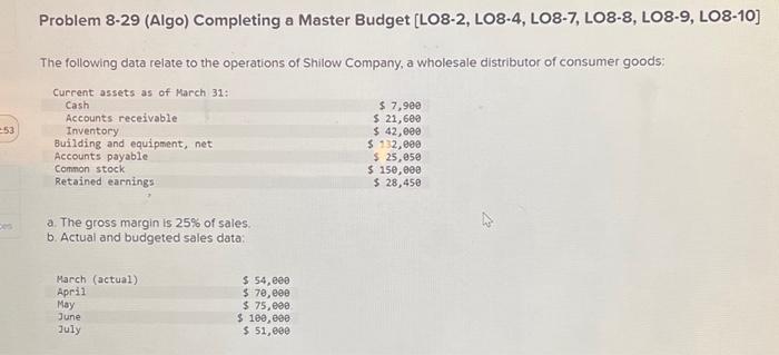 Problem 8-29 Prepare an absorption costing income statement for the quarter ended