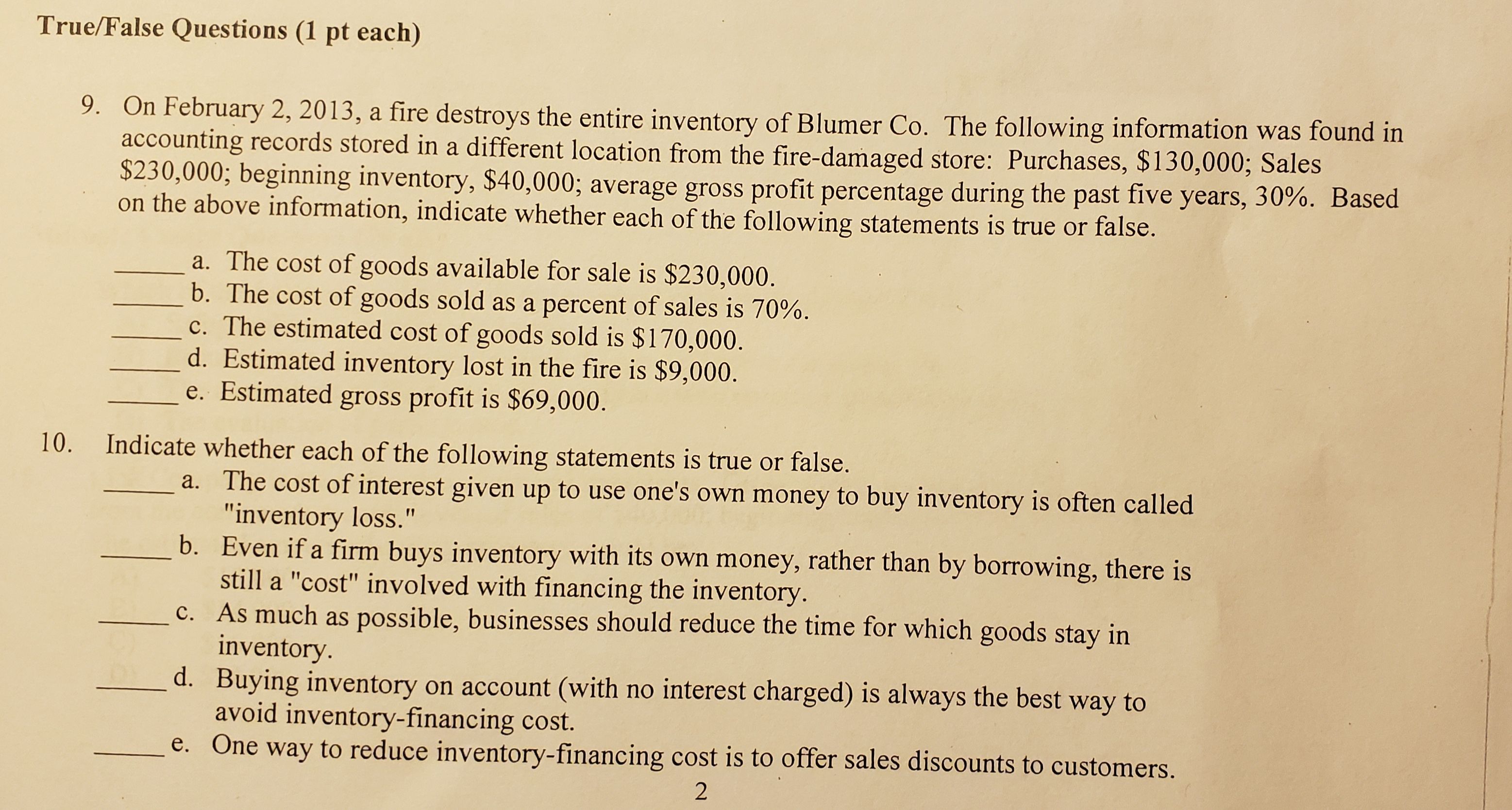 TRUE OR FALSE 9. TRUE OR FALSE 10 TRUE OR FALSE 9.