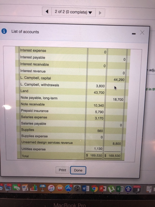 of accounts.) The towing w onal data t December 31, 2020. w