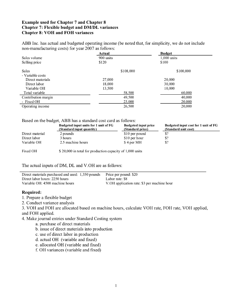Example used for Chapter 7 and Chapter 8 Chapter 7: Flexible