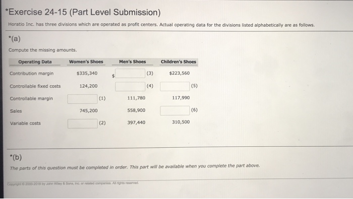  Exercise 24-15 (Part Level Submission) Horatio Inc. has three divisions which