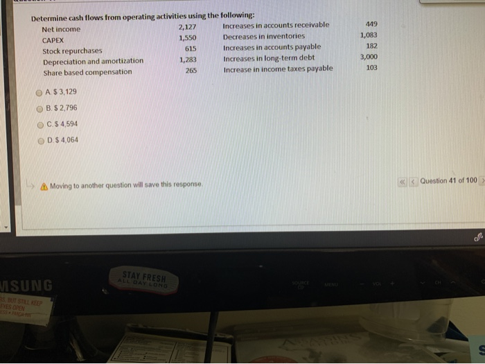  Determine cash flows from operating activities using the following: Net income