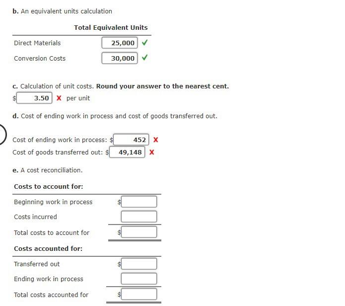 following for the Molding Department: b. An equivalent units calculation c. Calculation