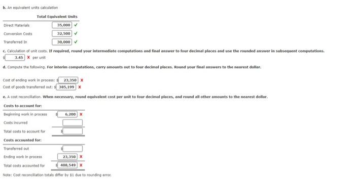 Requirements 1 and 2 for the Assembly Department. a. A physical flow