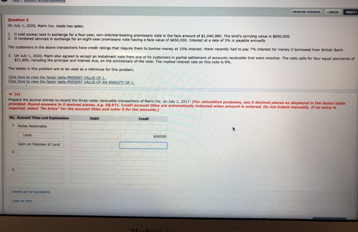  PRINTER VERSION BACK NEXT Question 3 On July 1, 2020, Marin