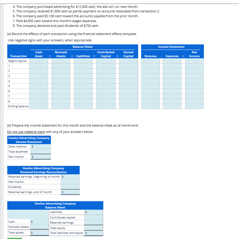 began the current month with the following balance sheet. Following are summary