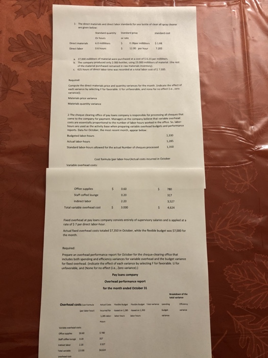  1 There and for e ca D Direct labor 2000 of