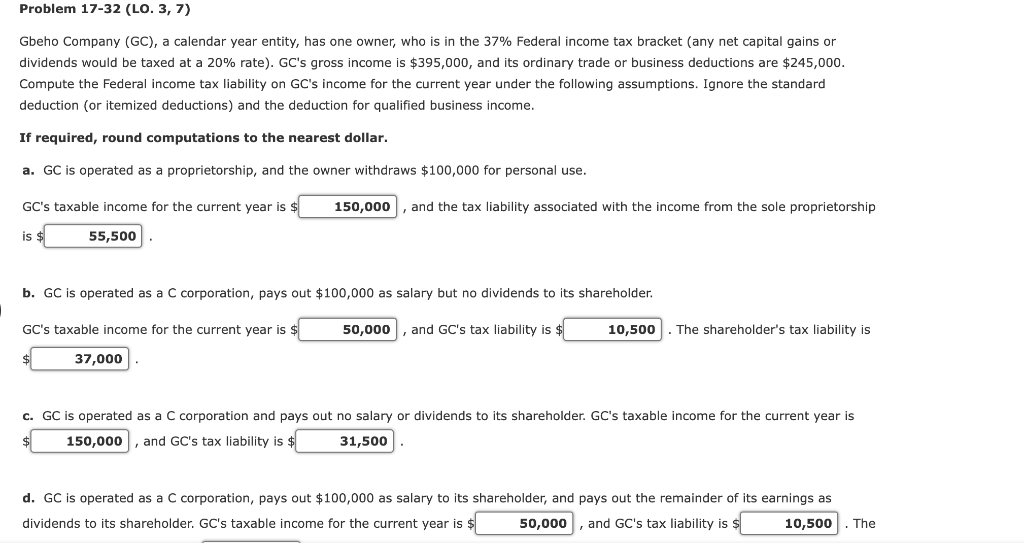PLEASE ANSWER QUESTION E ONLY Problem 17-32 (LO. 3, 7) Gbeho Company