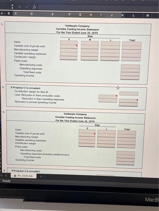 of camping tents-small ()medium (M) and large (L.). The income statement has