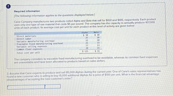 called Alpha and Beta that sell for $150 and $105, respectively. Each