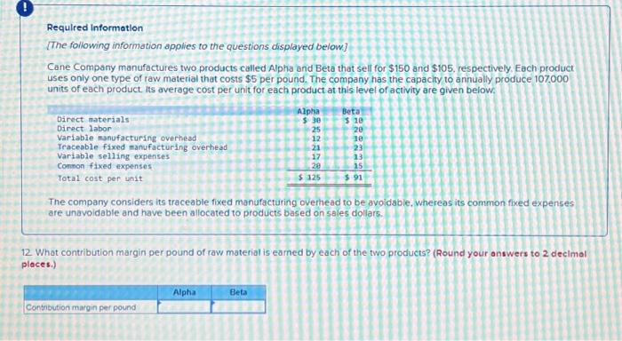 following infomation applies to the questions displayed below] Cane Company manufactures two