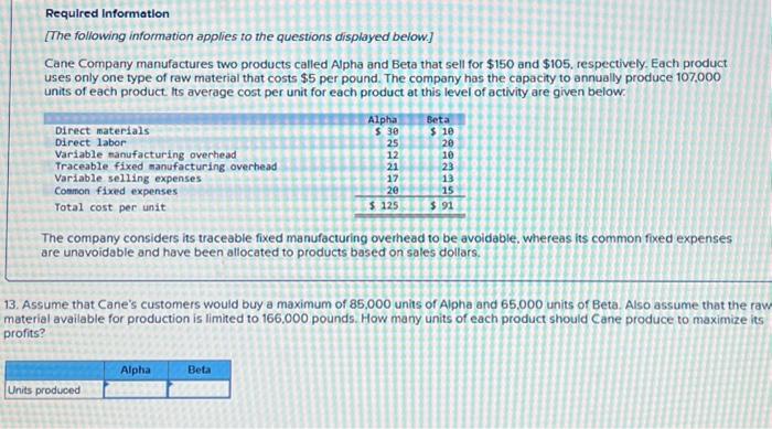 traceable fixed manufacturing overhead to be ayoidable. whereas its common fixed expenses
