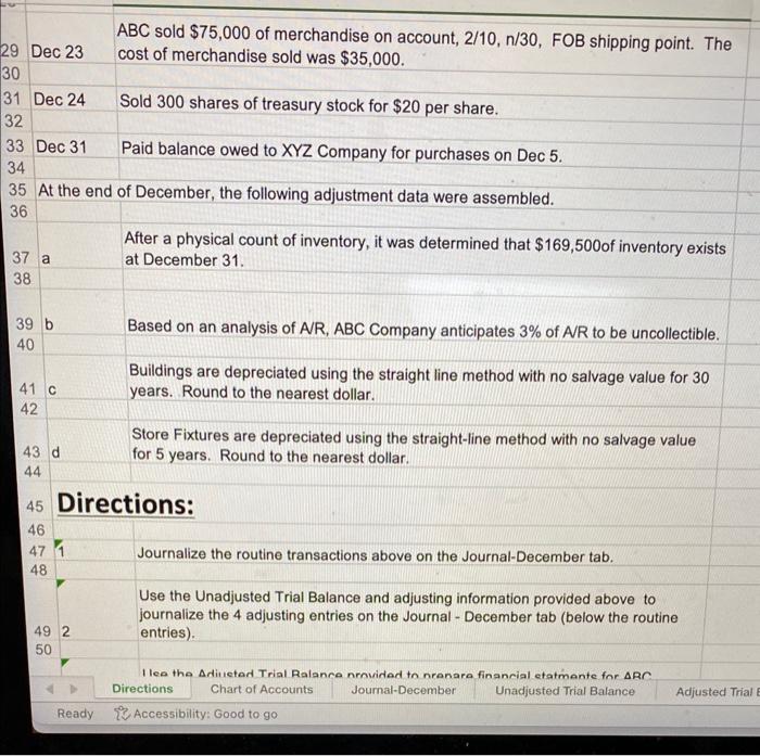 of operations, the following transactions were completed by ABC Corporation: Dec 1