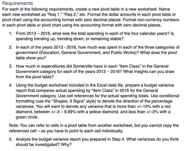  please use office 365 or excel 2016 Requirements For each of