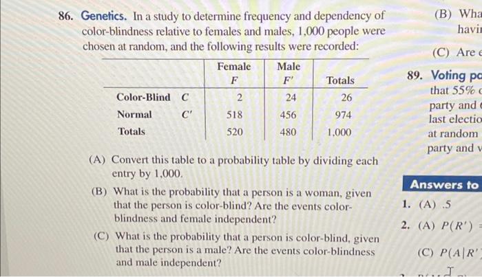  86. Genetics. In a study to determine frequency and dependency of