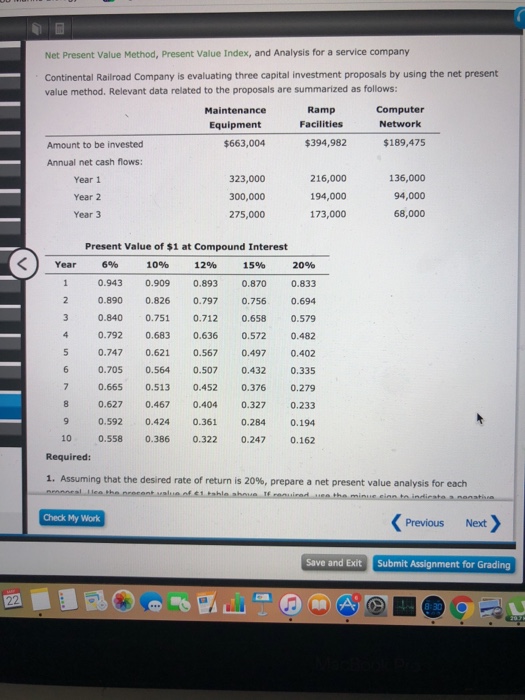  Please show calculations Net Present Value Method, Present Value Index, and