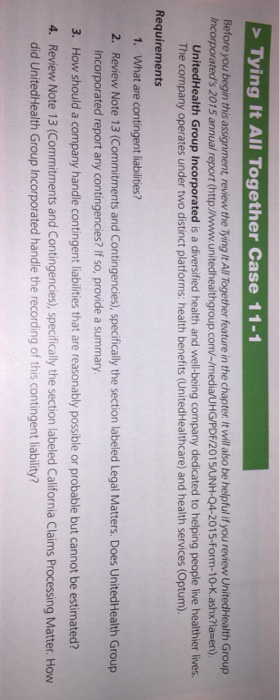  > Tying It All Together Case 11-1 Before you begin this