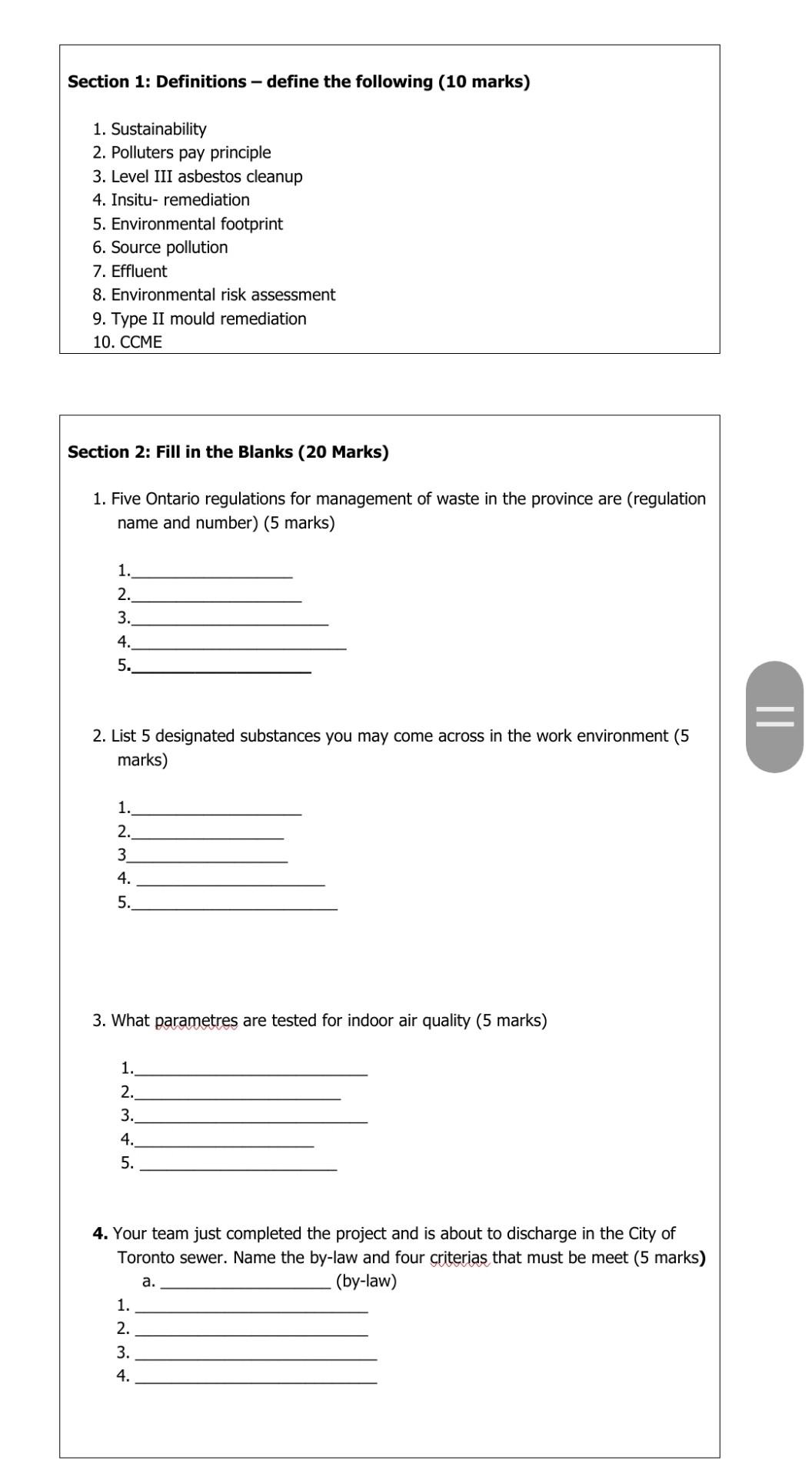 Section 1: Definitions - define the following (10 marks) 1. Sustainability