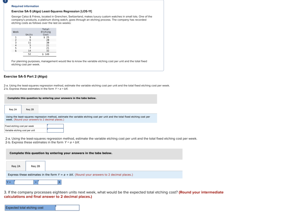  Required information Exercise 5A-5(Algo) Least-Squares Regression [LO5-11] George Caloz & Frres,