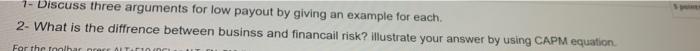 reply fast 1- Discuss three arguments for low payout by giving an