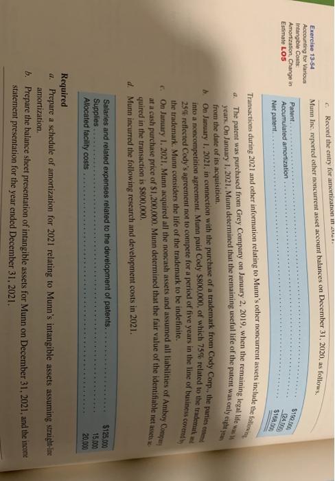  C. Record the entry for amortization in a Munn Inc. reported