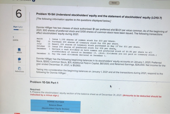 splits (LO10-6) The following information applies to the questions displayed below Part