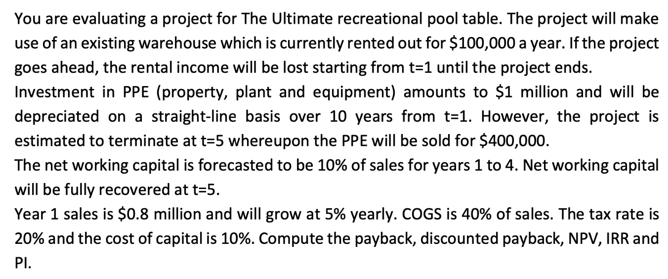 You are evaluating a project for The Ultimate recreational pool table.