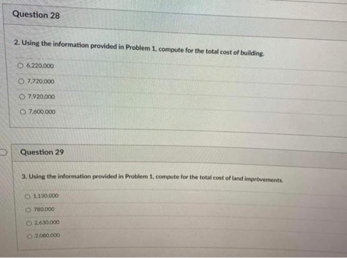  2. Using the information provided in Problem 1, compute for the