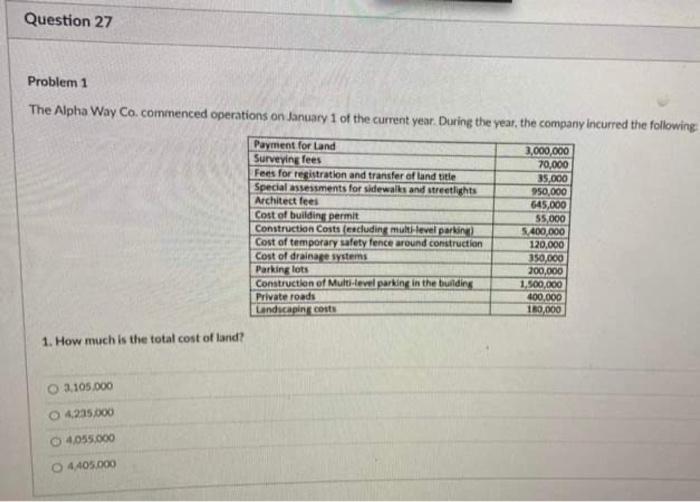total cost of building. 6.220,000 7,720.000 7,820,000 7.600.000 Question 29 3. Using
