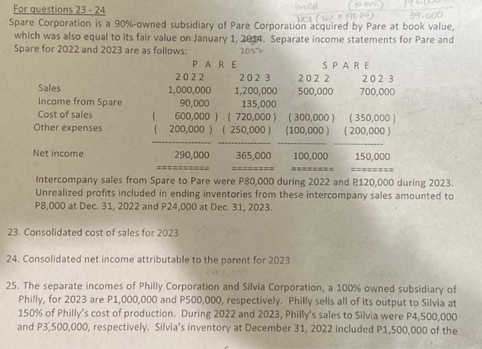 Need solutions for questions 23-25 for study For questions 23- 24 Spare