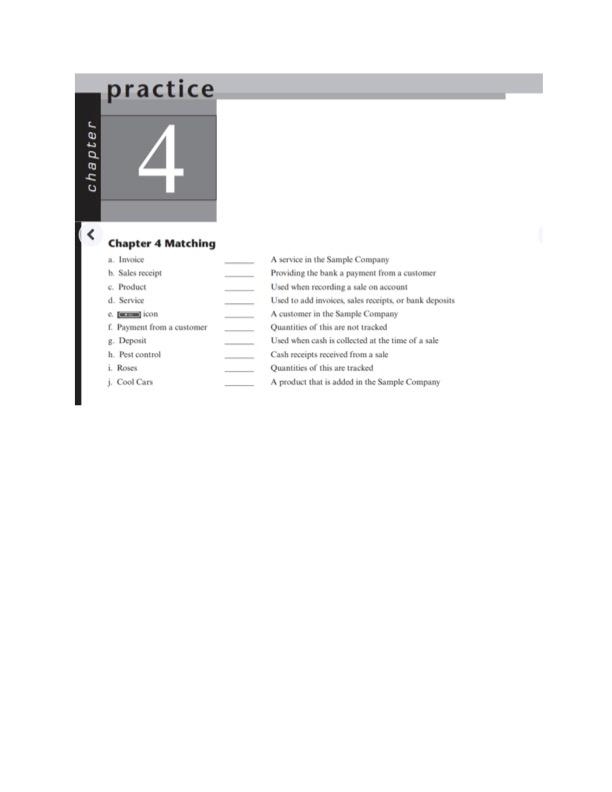  practice chapter 4 Chapter 4 Matching a Invoice Sales receipt 6.