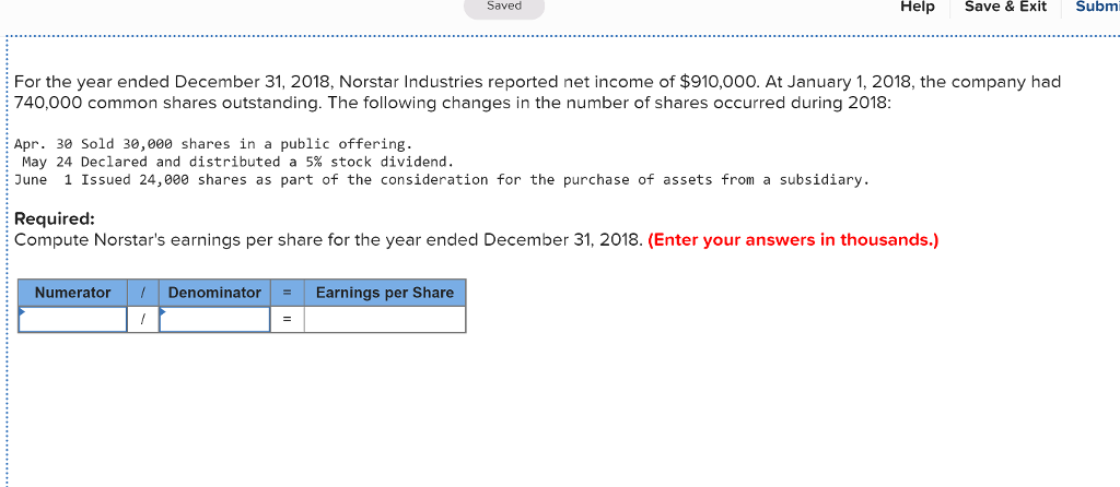 Saved Help Save & Exit Subm For the year ended December