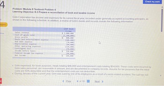  Problem: Module 8 Textbook Problem 4 Learning Objective: 8-3 Prepare o