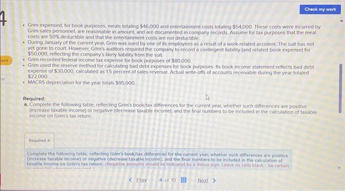 reconciliation of book and toxable income Grim Corporation has income and expenses